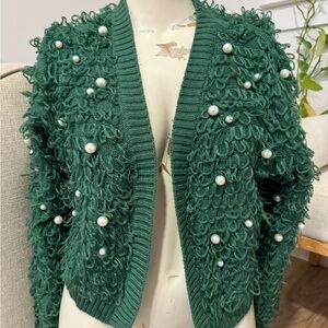 Mighty Fine Green Cardigan with Pearl Details
